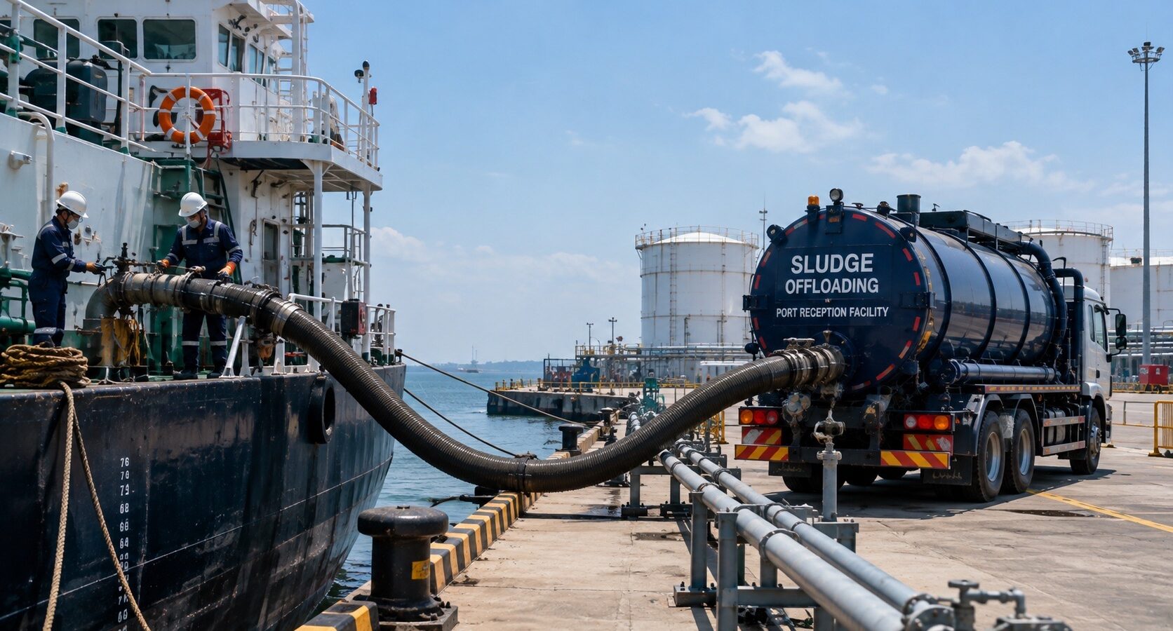 Sludge offloading to a port reception facility