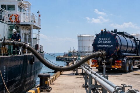 Sludge offloading to a port reception facility